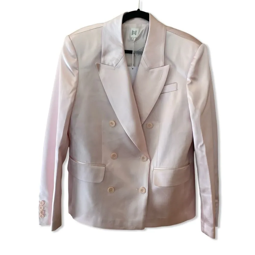 NWT HELSA Heavy Satin Double Breasted Jacket pink blazer Revolve FWRD $398 XS - Picture 7 of 14